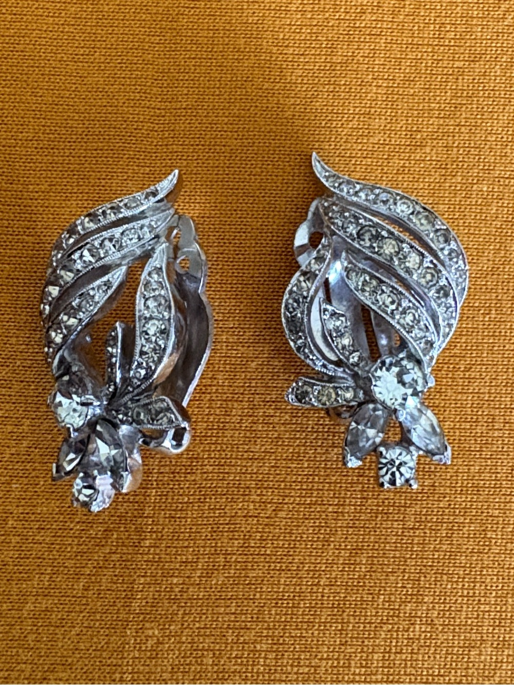 Vintage Authentic Signed Panetta Rhinestone Earrings. Clip-On Earrings